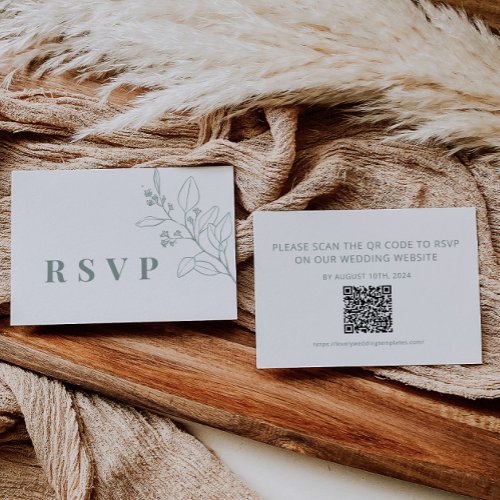 Floral Sage Green Wedding RSVP QR Code Card