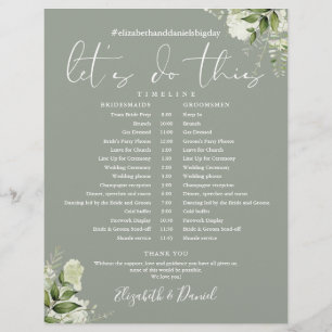 Floral Sage Green Wedding Schedule Timeline