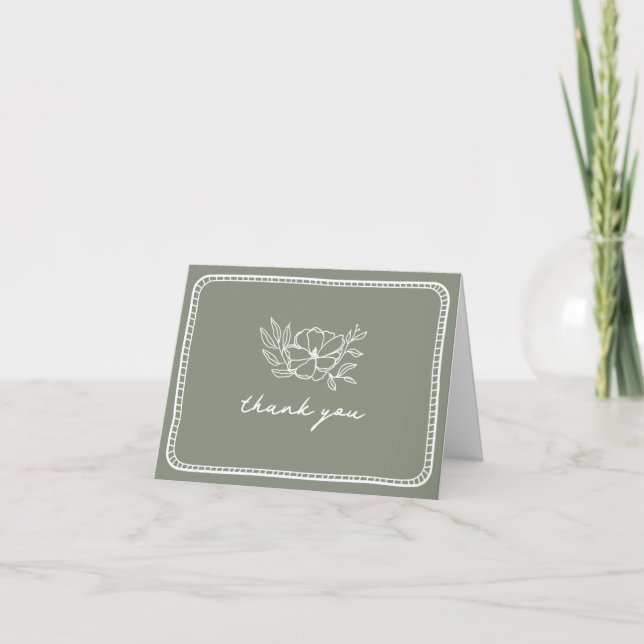 Floral Sage Green Wedding Thank You (Front)