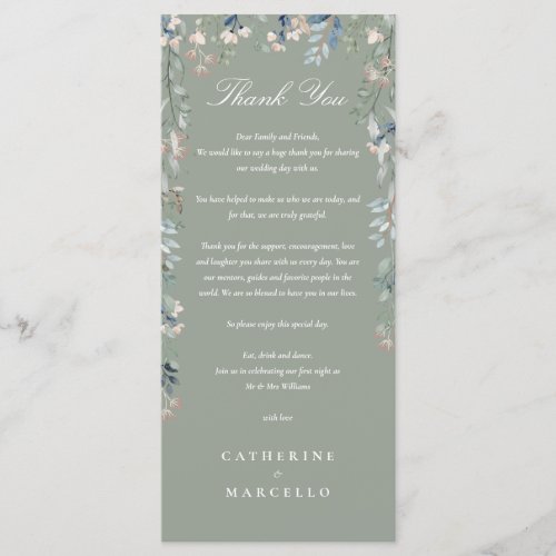 Floral Sage Green Wedding Thank You Place Card