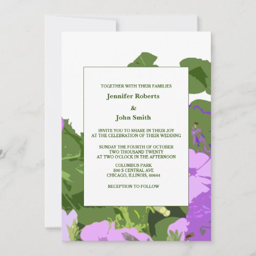 Floral Sage Green White Violet Elegant Wedding Invitation