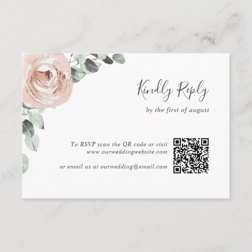 Floral Sage Greenery Dusty Rose QR Code Wedding