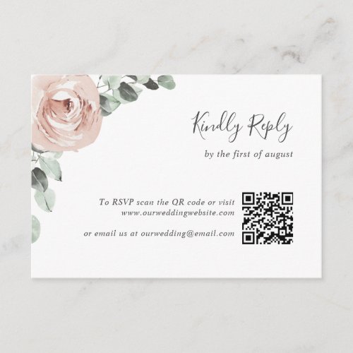 Floral Sage Greenery Dusty Rose QR Code Wedding RSVP Card
