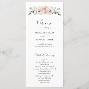 Floral Sage Greenery Dusty Rose Wedding Program