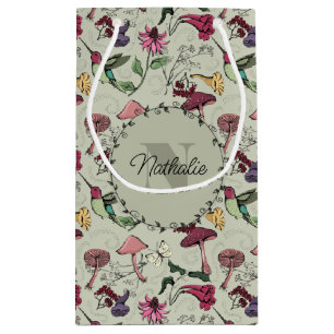 Floral Sage Hummingbird Pattern Small Gift Bag