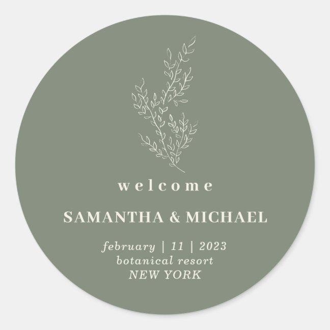Floral Sage Ivory Welcome Wedding Elegant Autumn Classic Round Sticker