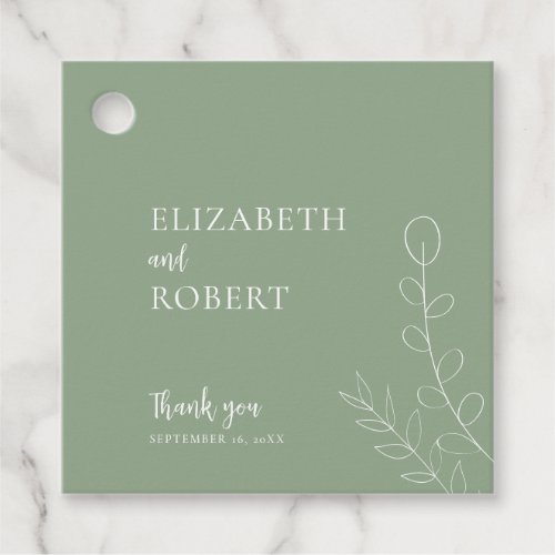 Floral Sage Wedding Script Elegant Minimal Simple Favor Tags