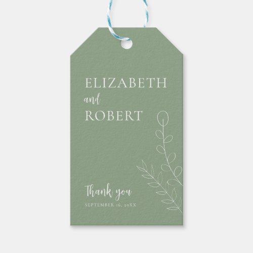 Floral Sage Wedding Script Elegant Minimal Simple Gift Tags