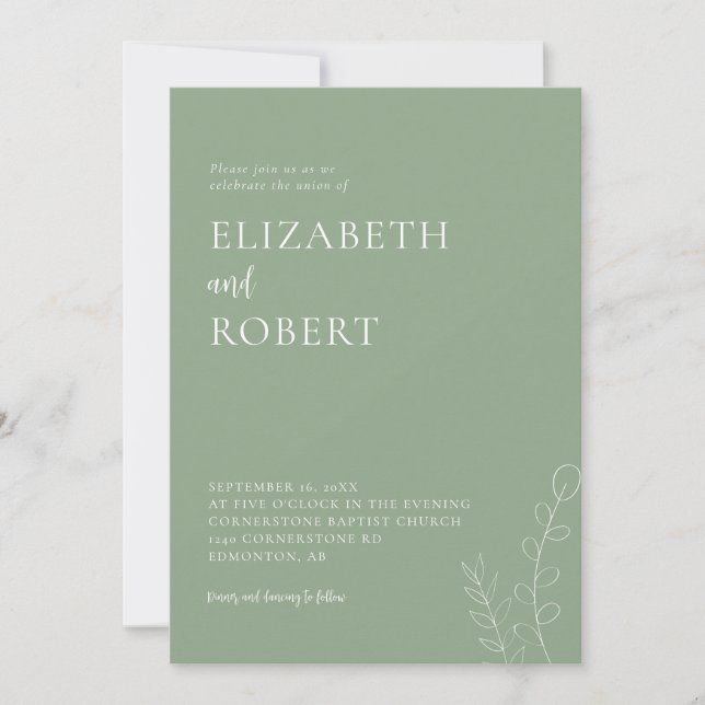 Floral Sage Wedding Script Elegant Minimal Simple Invitation (Front)