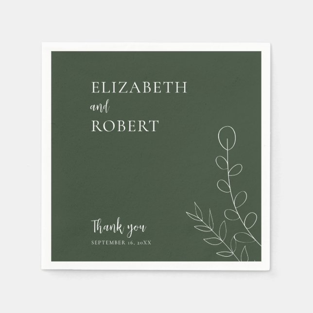 Floral Sage Wedding Script Elegant Minimal Simple Napkins (Front)