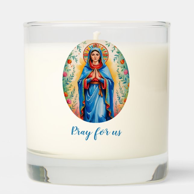Floral Saint Virgin Mary Religious Candle (Front)