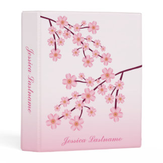 Floral Sakura Tree Branches With Personalized Name Mini Binder