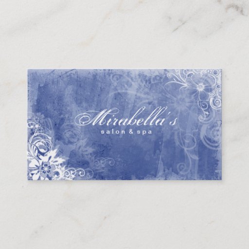 Customizable Floral Salon Spa Business Card Grunge Blue Denim W