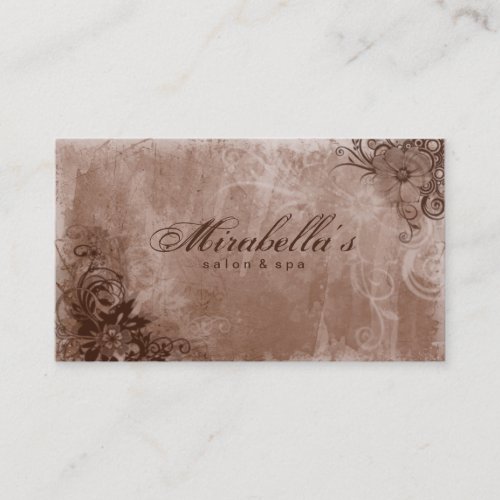 Floral Salon Spa Business Card Grunge Brown Beige
