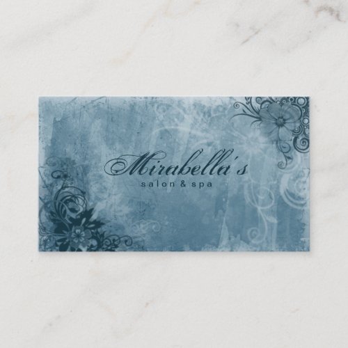 Floral Salon Spa Business Card Grunge Denim Blue