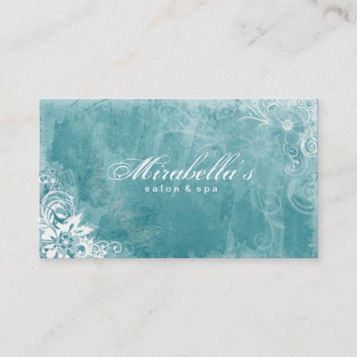Customizable Floral Salon Spa Business Card Grunge Turquoise W