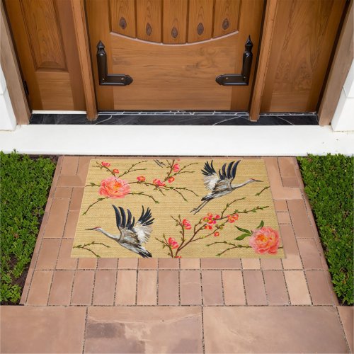 Floral Sand Hill Cranes Birds Natures Beauty Doormat