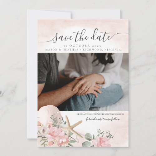 Floral Sands Beach Photo Save the Date Invitation