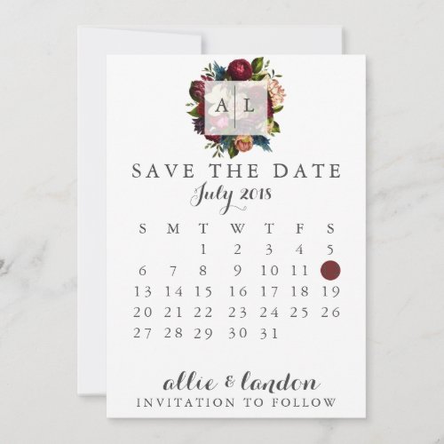 Floral Save The Date Calendar