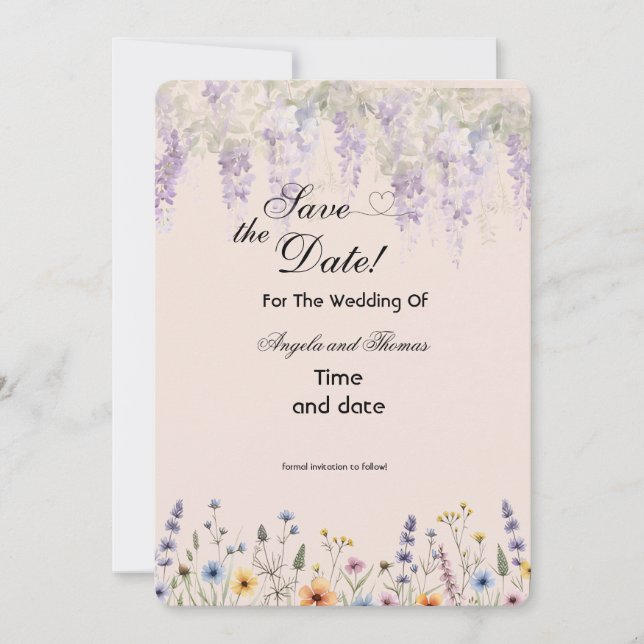 floral save the date card (Front)