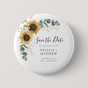 Floral Save the Date Eucalyptus Sunflower Button