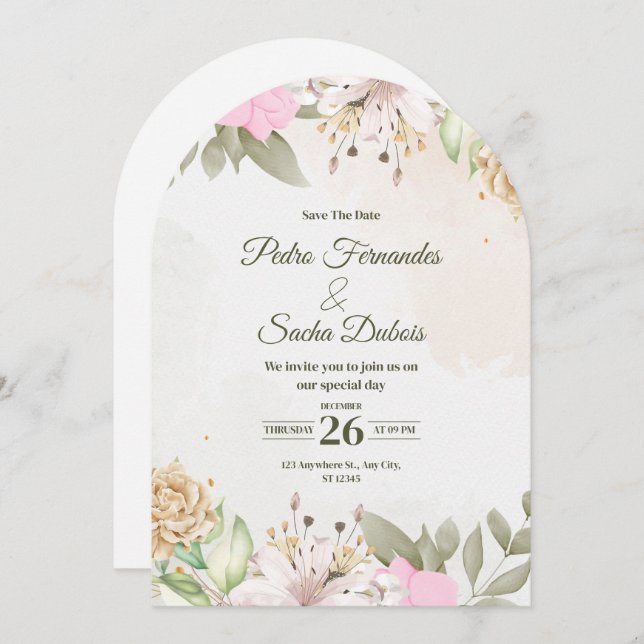 Floral Save The Date Invitation | Elegant Wedding  (Front/Back)