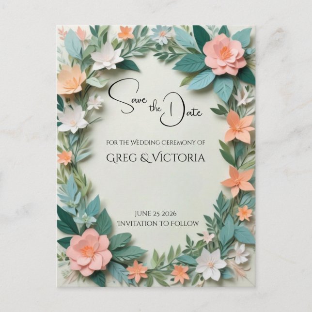 Floral Save the Date Invitation Postcard (Front)