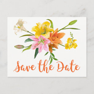 Floral Save the Date Lily Flower Orange Engagement Postcard