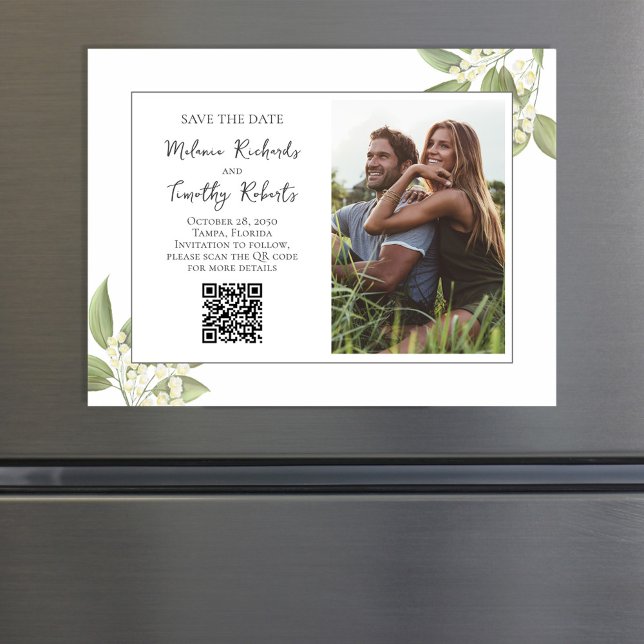 Floral Save the Date Photo Wedding (Elegant floral Save the Date Photo Magnet.)