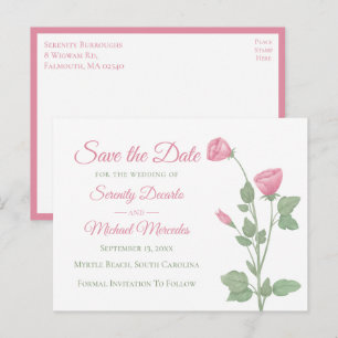 Floral Save the Date Pink Spring Flowers Wedding Announcement Postcard
