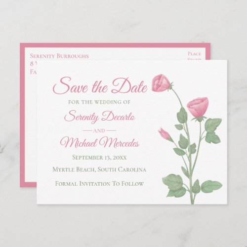 Floral Save the Date Pink Spring Flowers Wedding Announcement Postcard