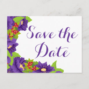 Floral Save the Date Purple Wedding Engagement Postcard