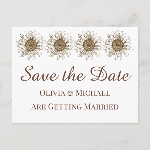 Floral Save The Date Sunflower Wedding Engagement Postcard