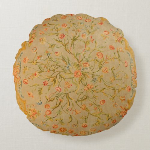 Floral Savonnerie Rose Tulip Greenery  Round Pillow