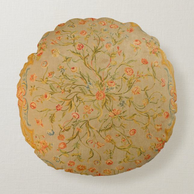 Floral Savonnerie Rose Tulip Greenery  Round Pillow (Front)