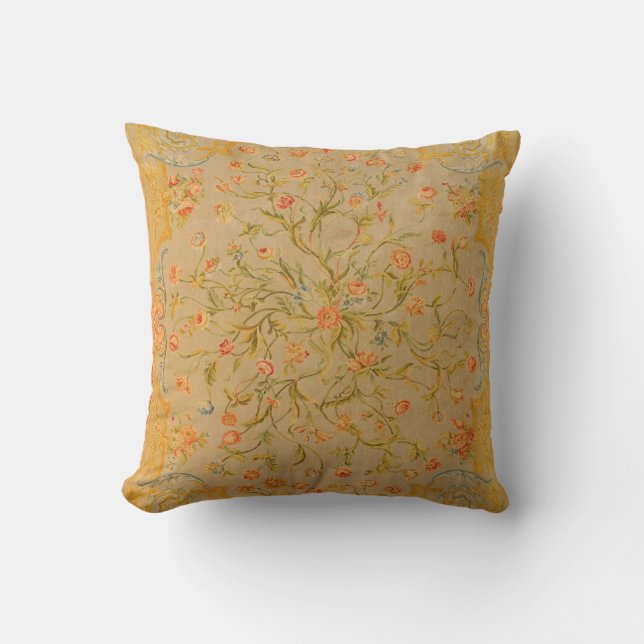 Floral Savonnerie Rose Tulip Greenery Throw Pillow (Front)