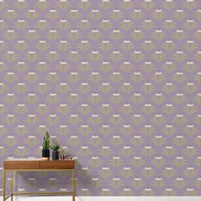 Floral Scallop Pattern on Purple Wallpaper (Hallway)