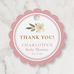 Floral Scalloped Thank You Blush Pink Baby Shower Favor Tags
