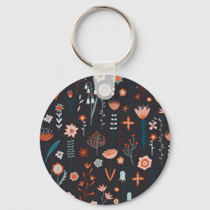 Floral Scandinavian Dark Keychain