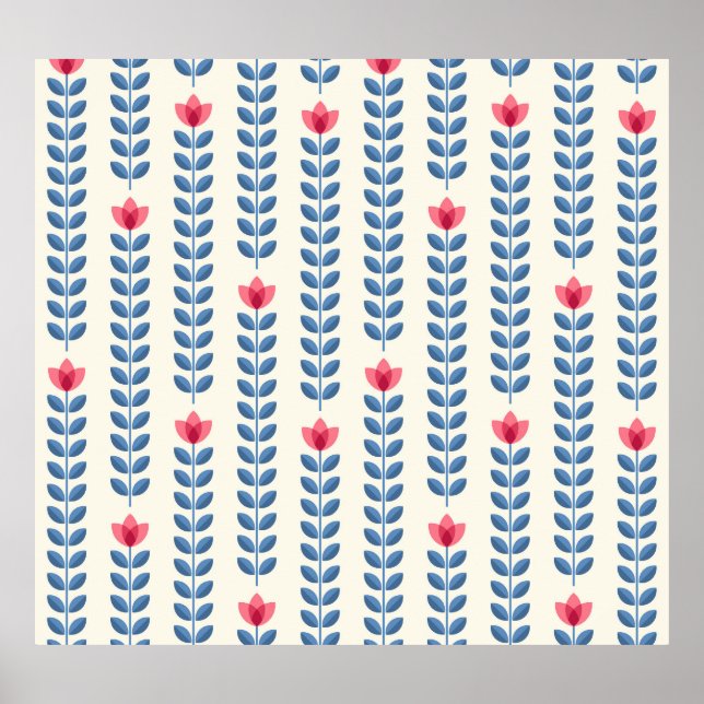 Floral Scandinavian Geometric Retro Wallpaper Poster (Front)