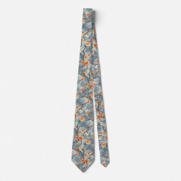 Floral Scene in Blue Neck Tie