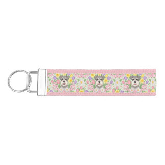 Floral Schnauzer Pattern Wrist Keychain