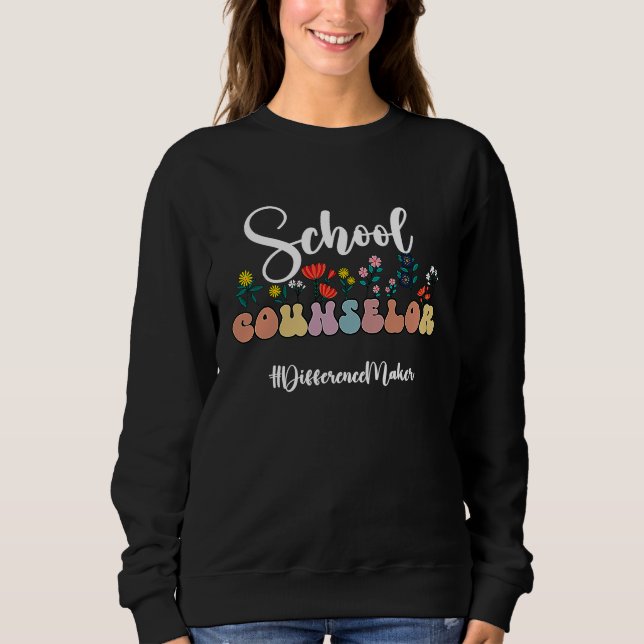 Floral School Guidance Counselor Groovy Counseling Sweatshirt (Front)