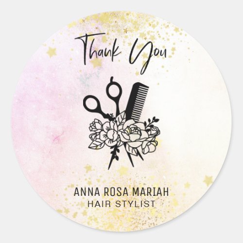  Floral Scissor Comb Ombre Pastel THANK YOU AP6 Classic Round Sticker