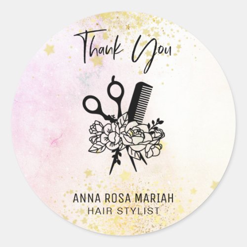*~* Floral Scissor Comb Ombre Pastel THANK YOU AP6 Classic Round Sticker