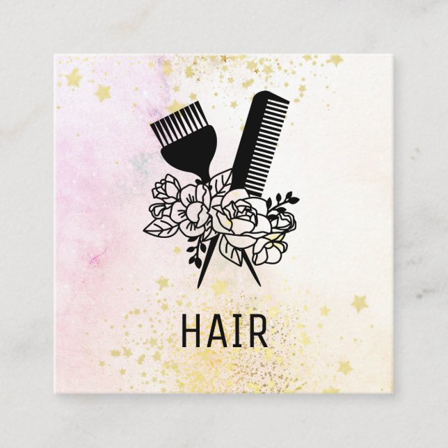 *~* Floral Scissor Combe Flower Glitter Dryer AP6 Square Business Card (Front)