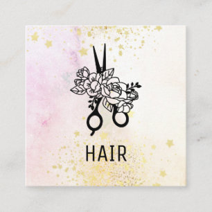 *~* Floral Scissor Flower Glitter Ombre Pastel AP6 Square Business Card
