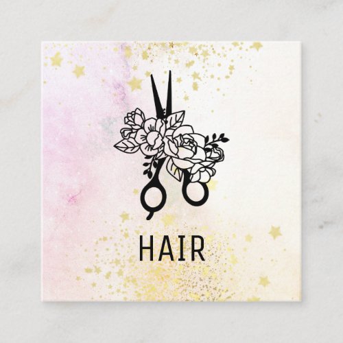  Floral Scissor Flower Glitter Ombre Pastel AP6 Square Business Card