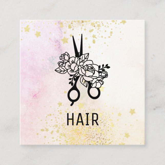 *~* Floral Scissor Flower Glitter Ombre Pastel AP6 Square Business Card (Front)