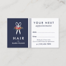 Floral Scissor Navy Blue Hair Stylist Appointment